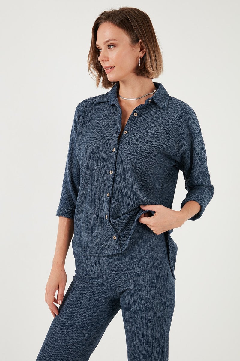 Stretch Regular Fit Textured Shirt Women's Shirt 5865975
