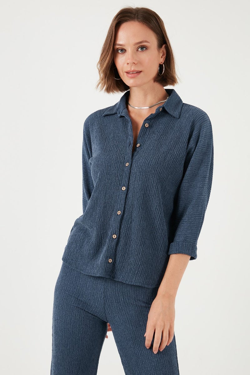 Stretch Regular Fit Textured Shirt Women's Shirt 5865975