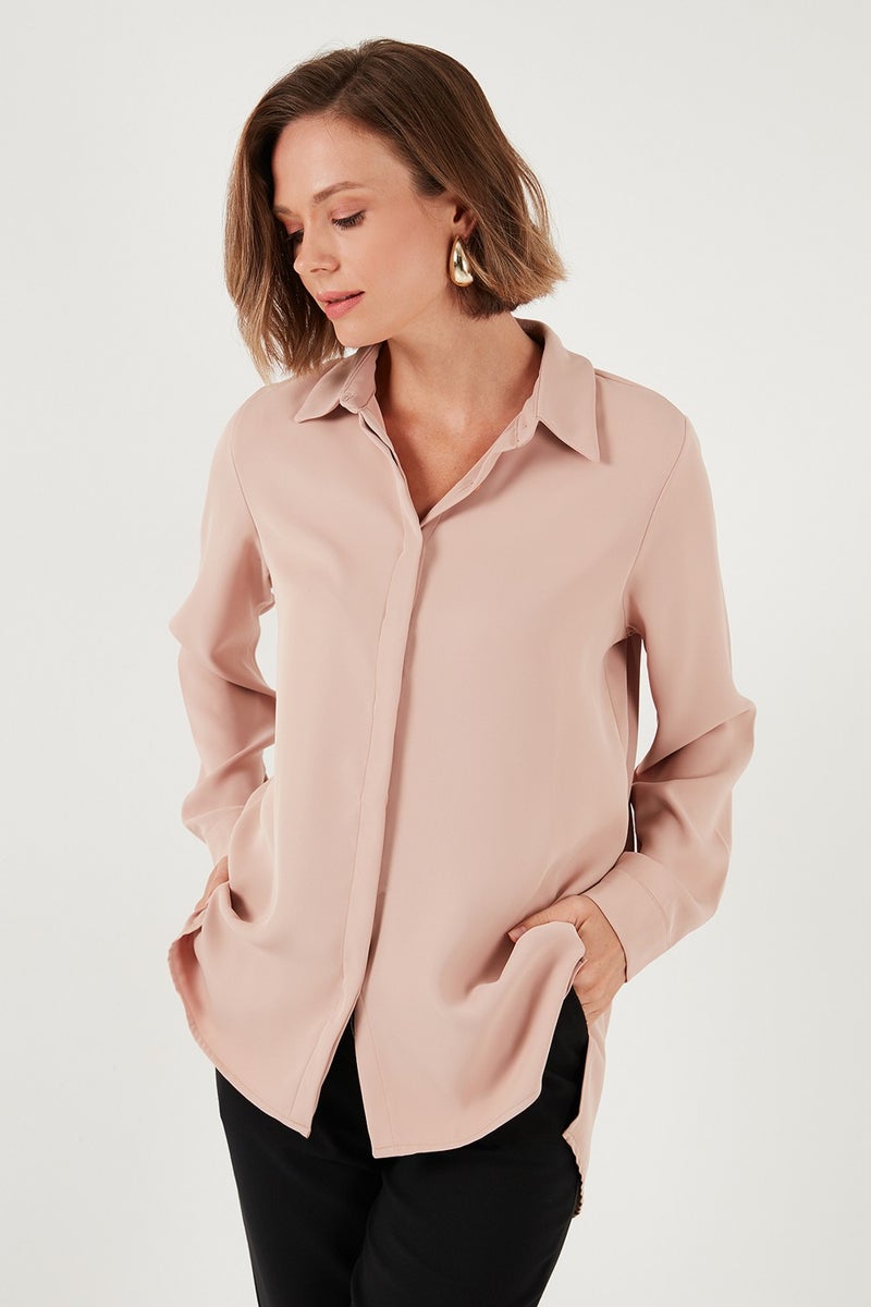Regular Fit Short Front Long Back Plain Shirt Women's Shirt 611GO020