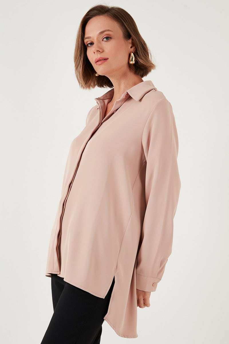 Regular Fit Short Front Long Back Plain Shirt Women's Shirt 611GO020