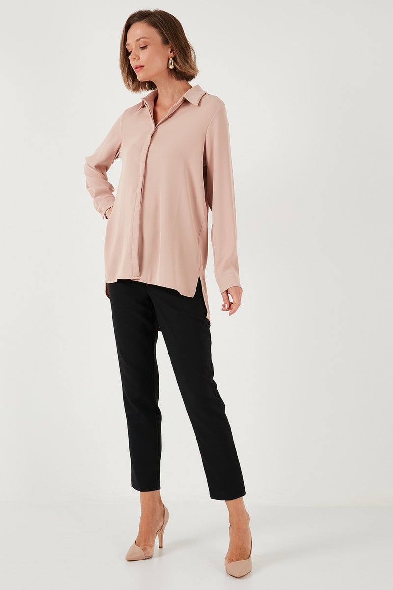 Regular Fit Short Front Long Back Plain Shirt Women's Shirt 611GO020