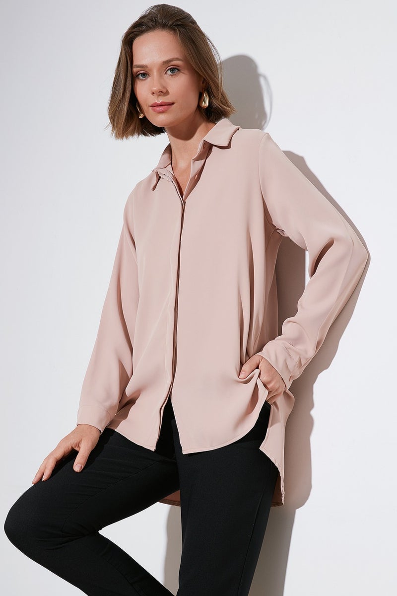Regular Fit Short Front Long Back Plain Shirt Women's Shirt 611GO020