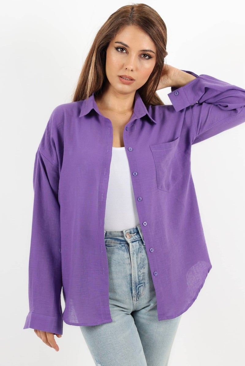 Women's Well Purple Linen Shirt