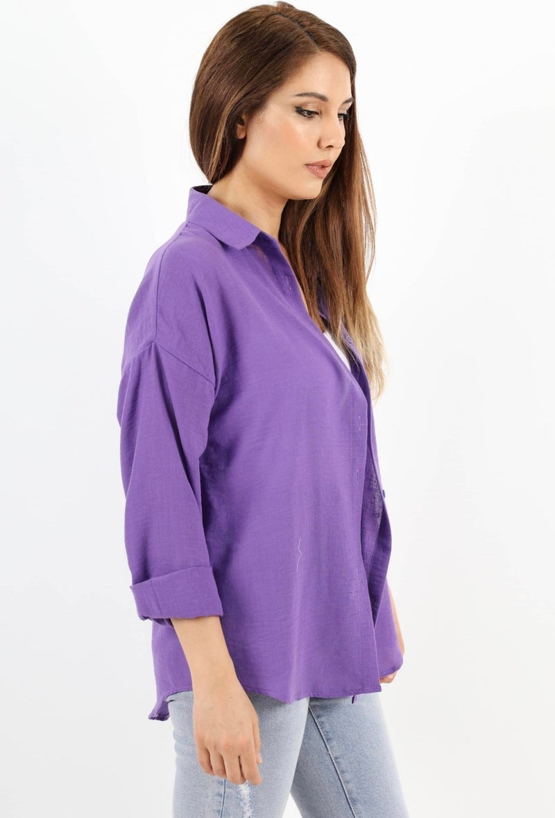 Women's Well Purple Linen Shirt