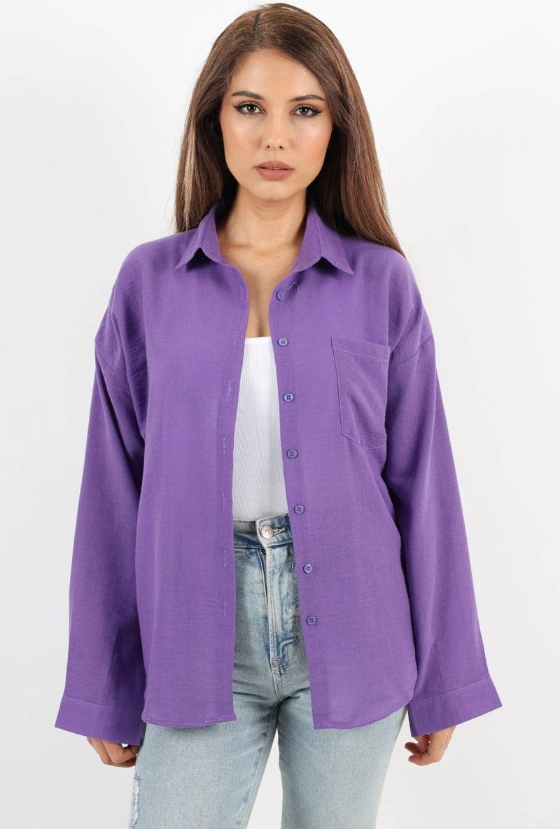 Women's Well Purple Linen Shirt
