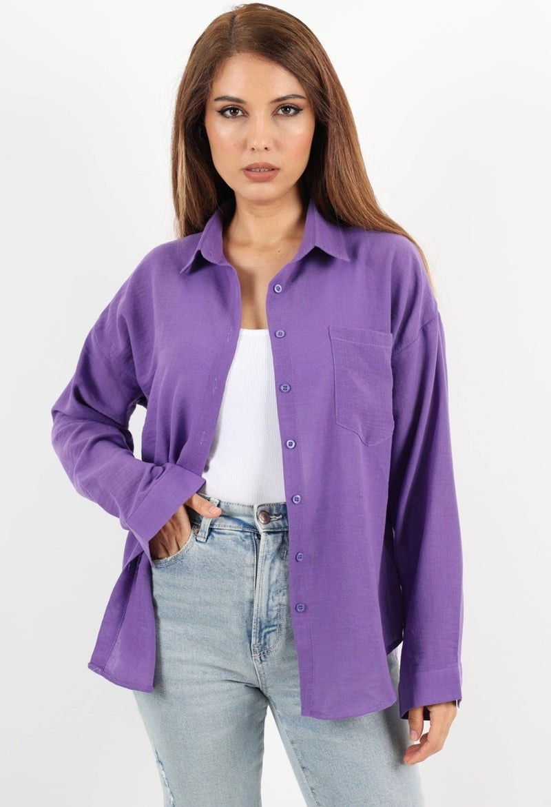 Women's Well Purple Linen Shirt