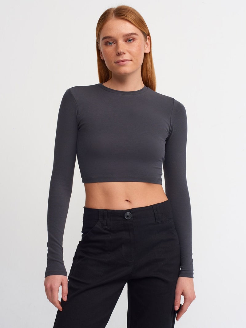 30349 Crew Neck Long Sleeve Top-Anthracite