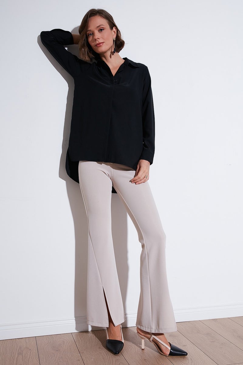 Regular Fit Short Front Long Back Plain Shirt Women's Shirt 611GO020