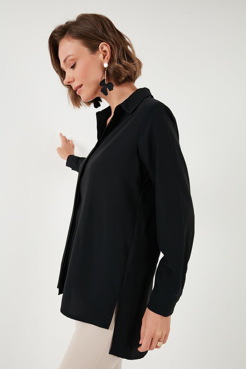 Regular Fit Short Front Long Back Plain Shirt Women's Shirt 611GO020