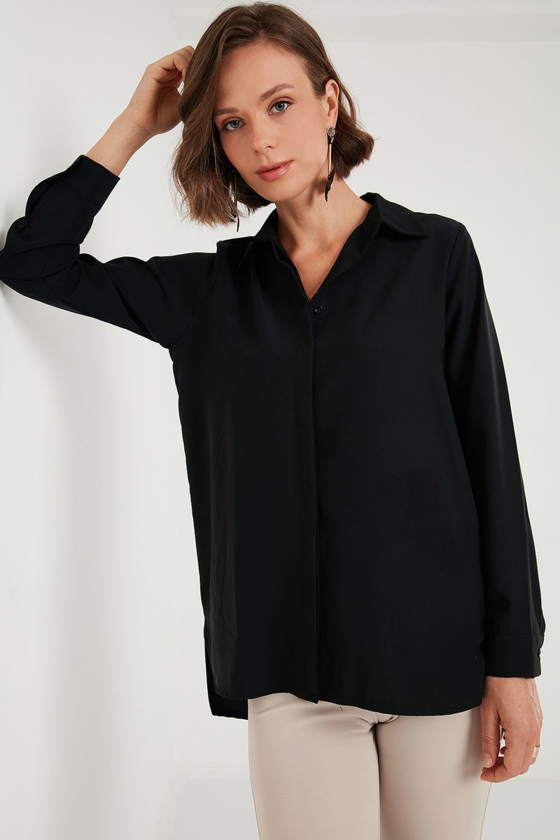 Regular Fit Short Front Long Back Plain Shirt Women's Shirt 611GO020