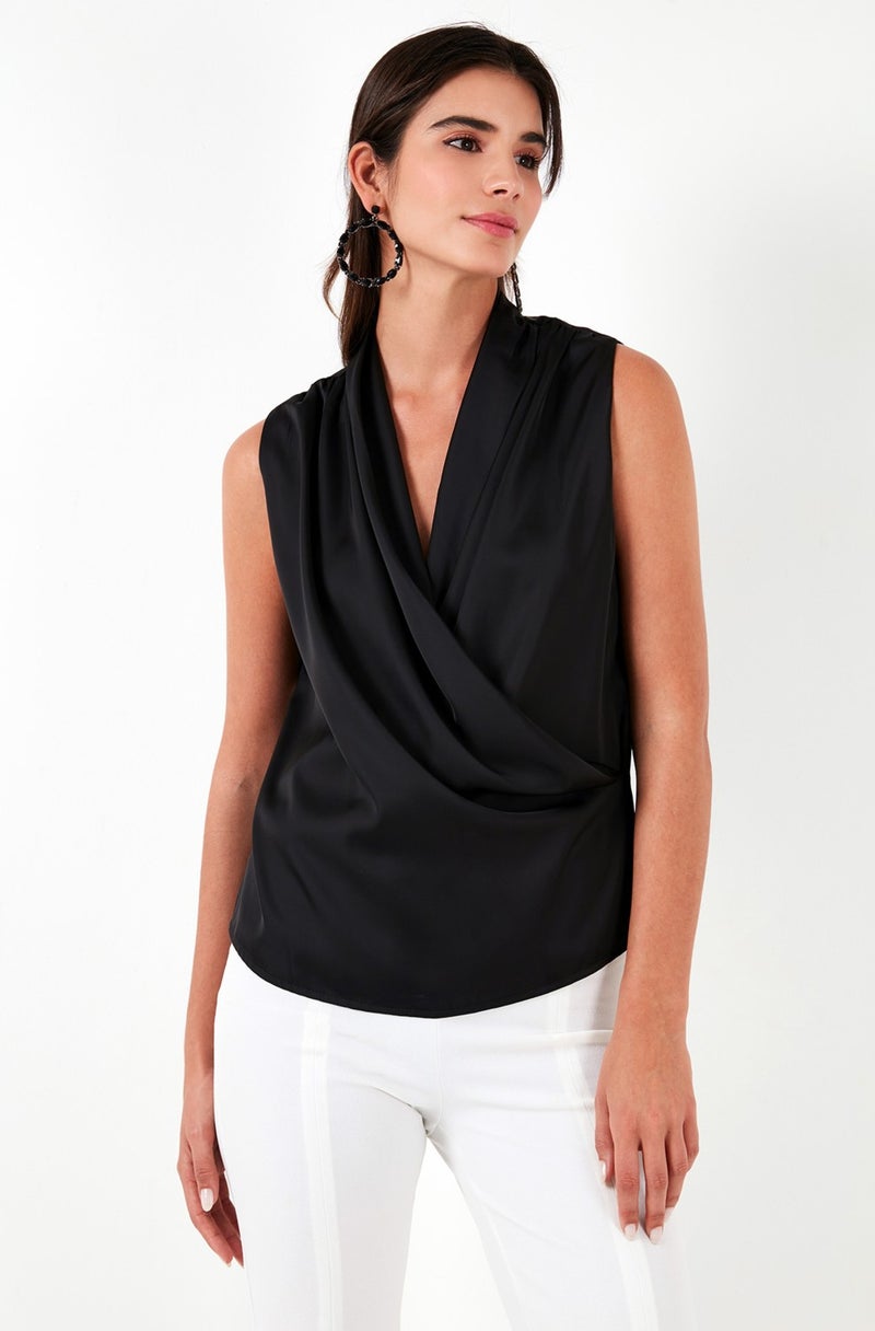 Double Breasted Collar Sleeveless Satin Blouse Women's Blouse 611BZ0341