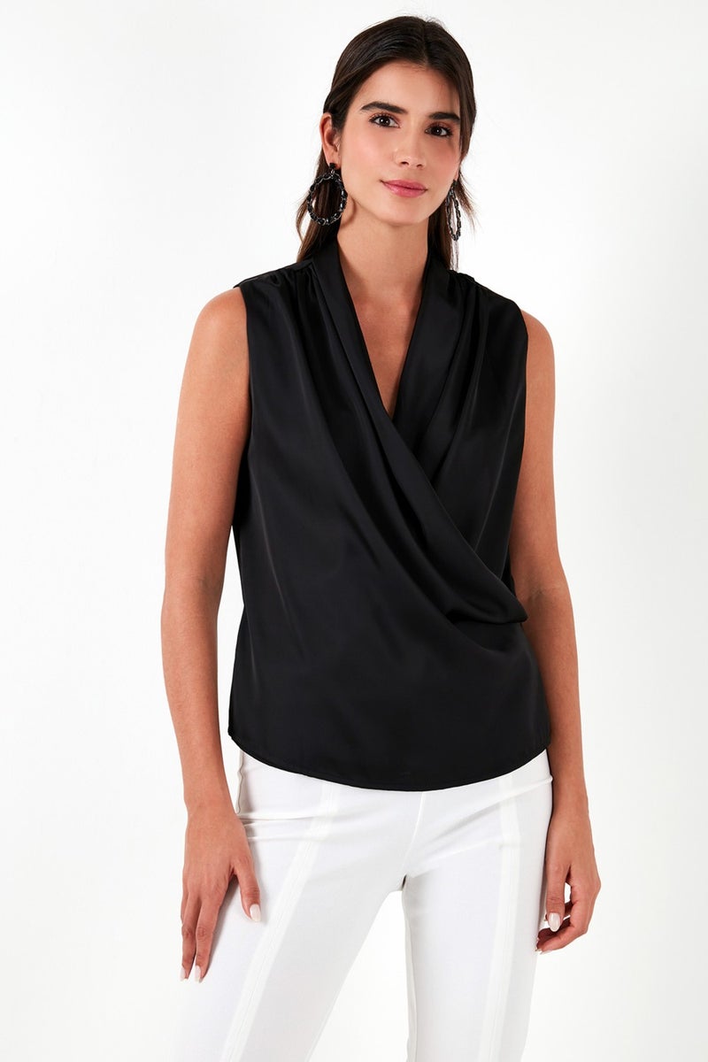 Double Breasted Collar Sleeveless Satin Blouse Women's Blouse 611BZ0341