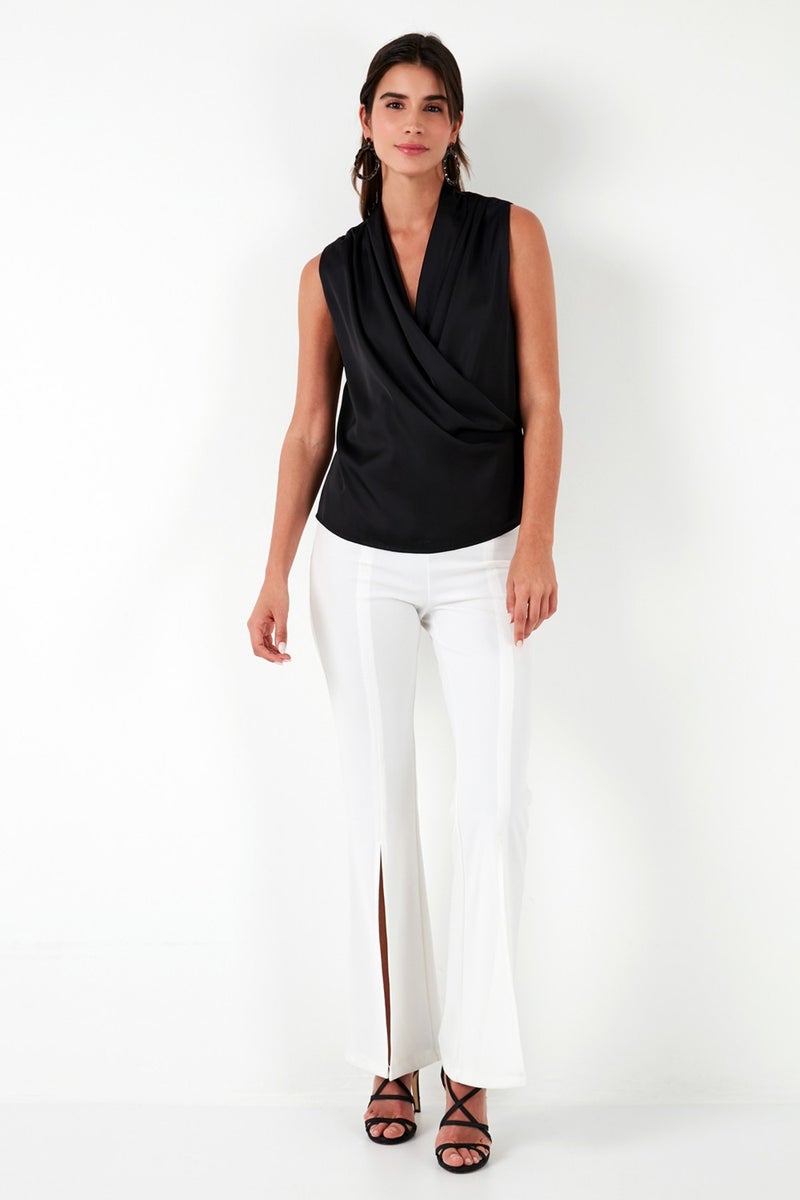 Double Breasted Collar Sleeveless Satin Blouse Women's Blouse 611BZ0341