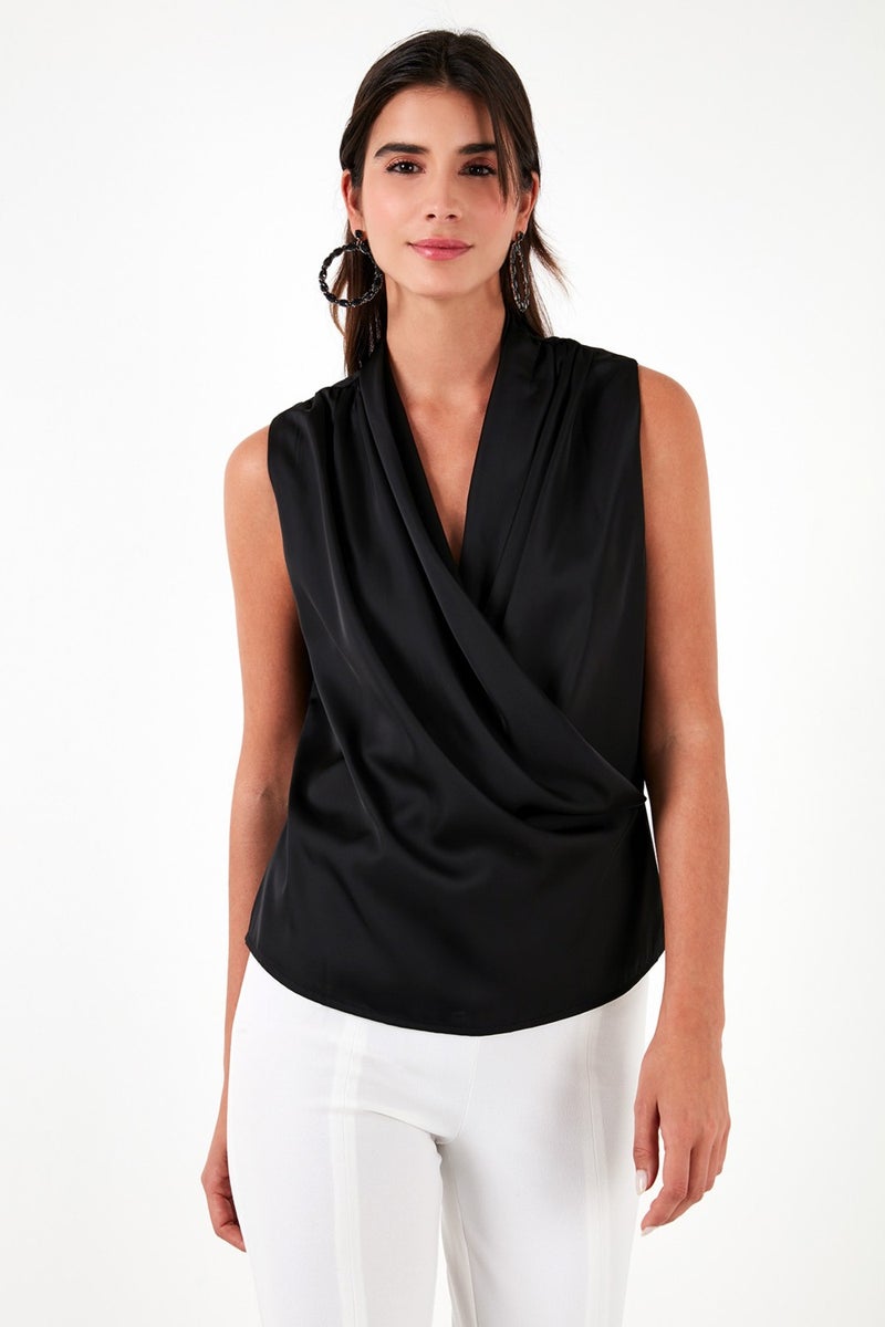 Double Breasted Collar Sleeveless Satin Blouse Women's Blouse 611BZ0341