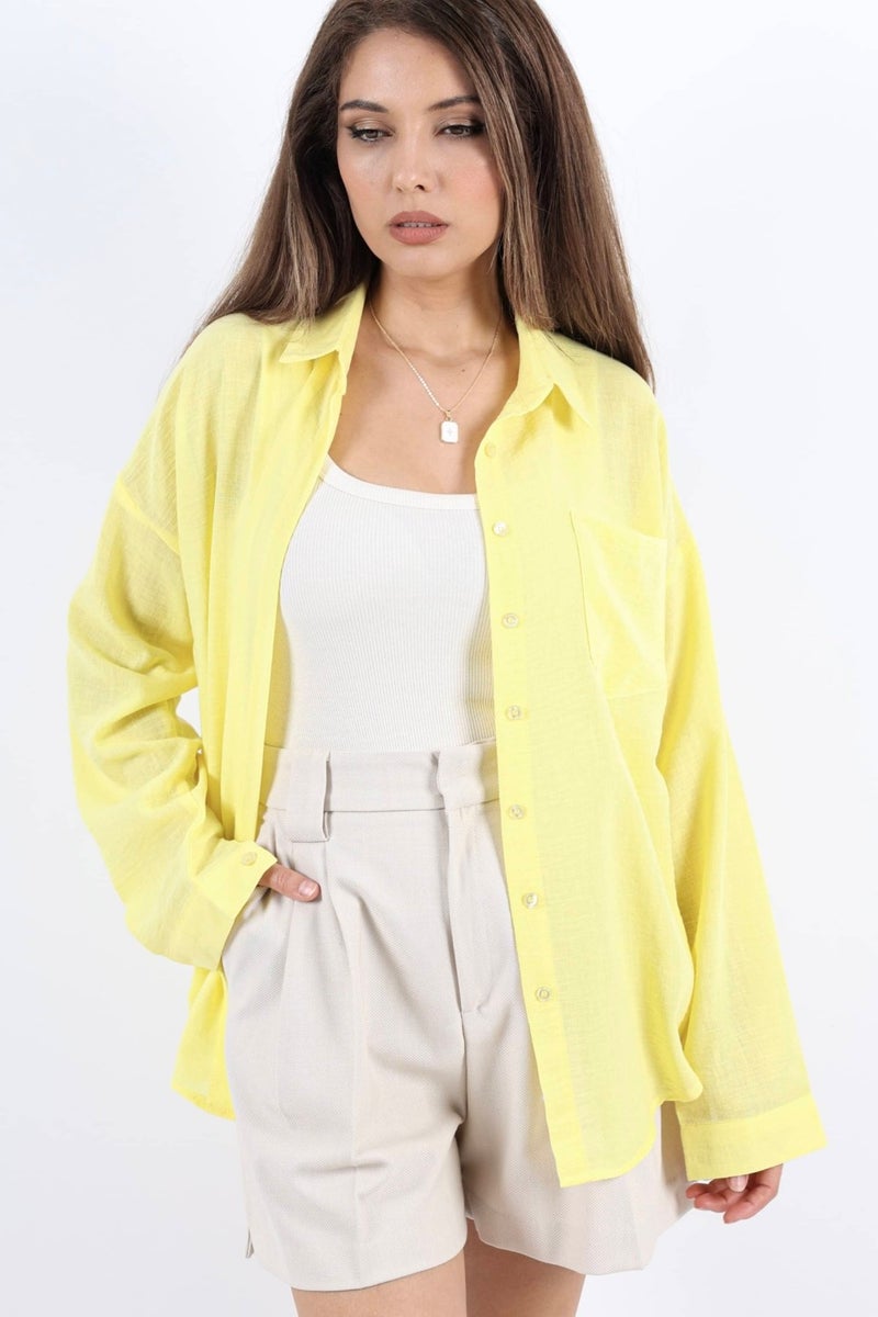 Women's Well Yellow Linen Shirt