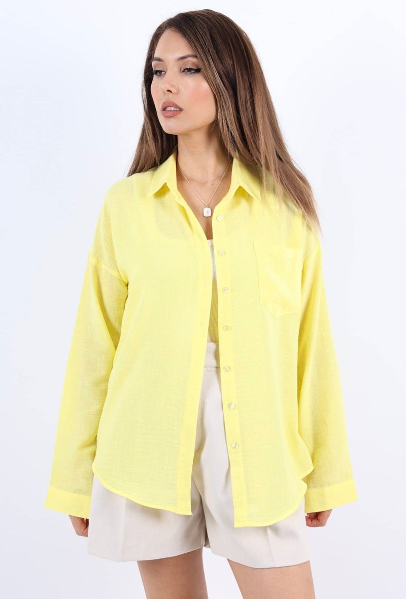 Women's Well Yellow Linen Shirt