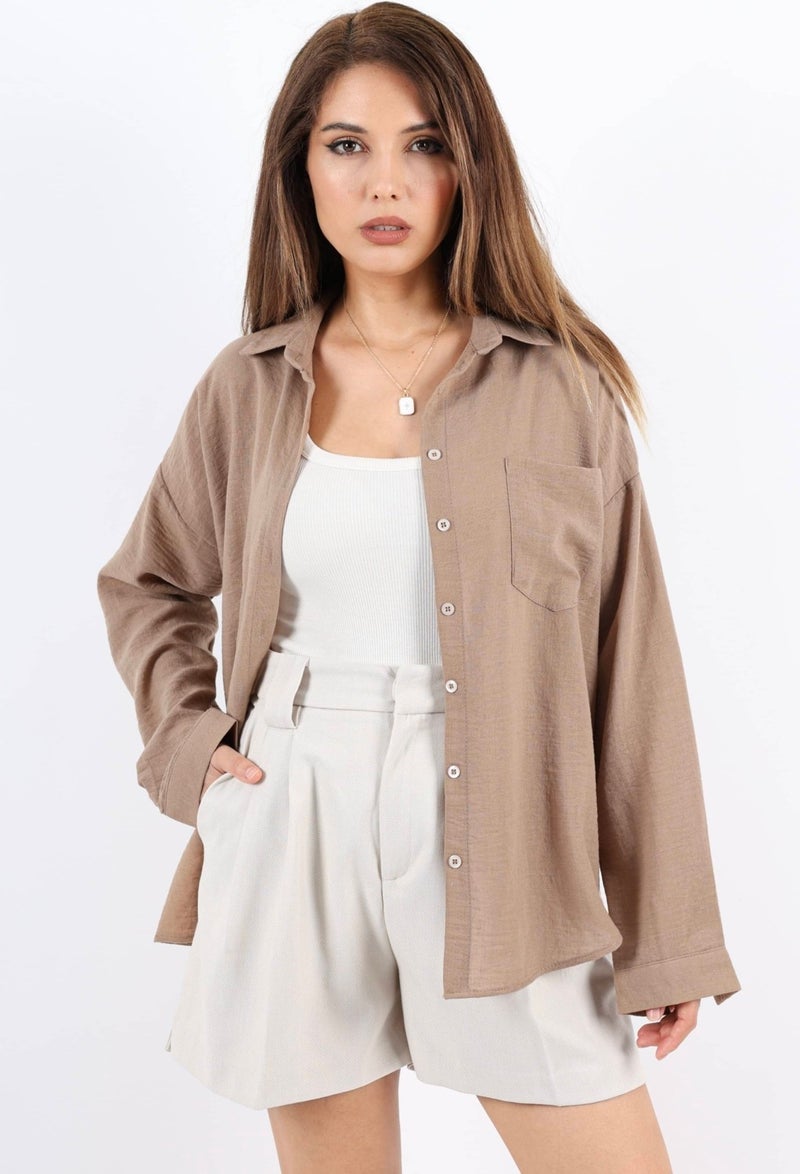 Women's Well Brown Linen Shirt