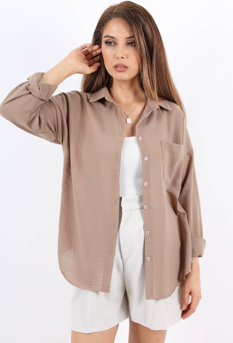 Women's Well Brown Linen Shirt