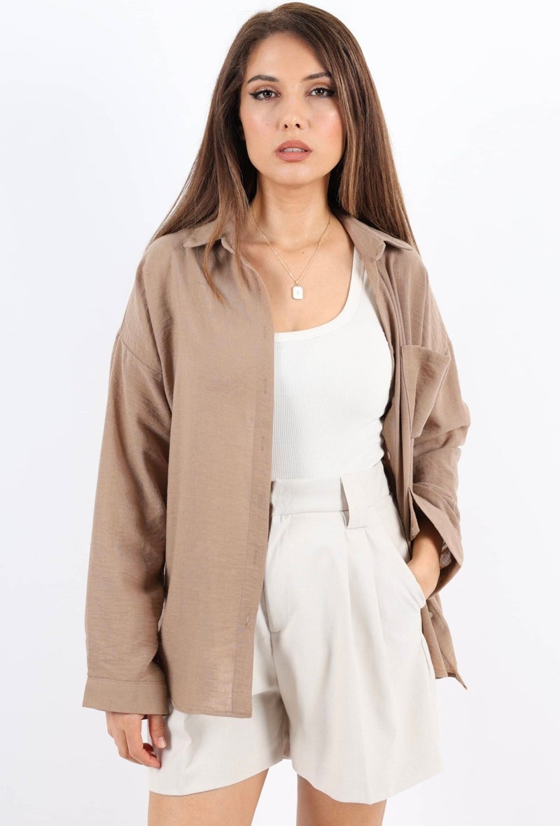 Women's Well Brown Linen Shirt