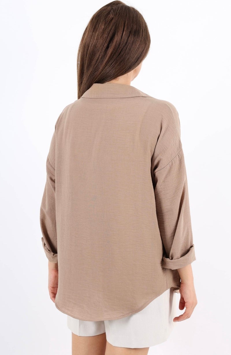 Women's Well Brown Linen Shirt