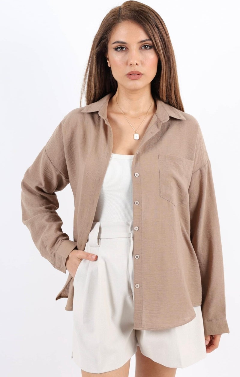 Women's Well Brown Linen Shirt
