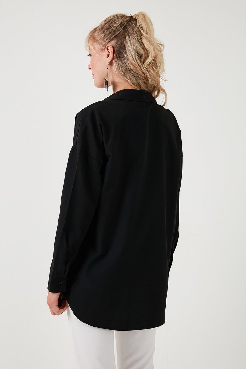 Buttoned Side Cotton Blend Oversize Shirt Women's Shirt 611GO00054