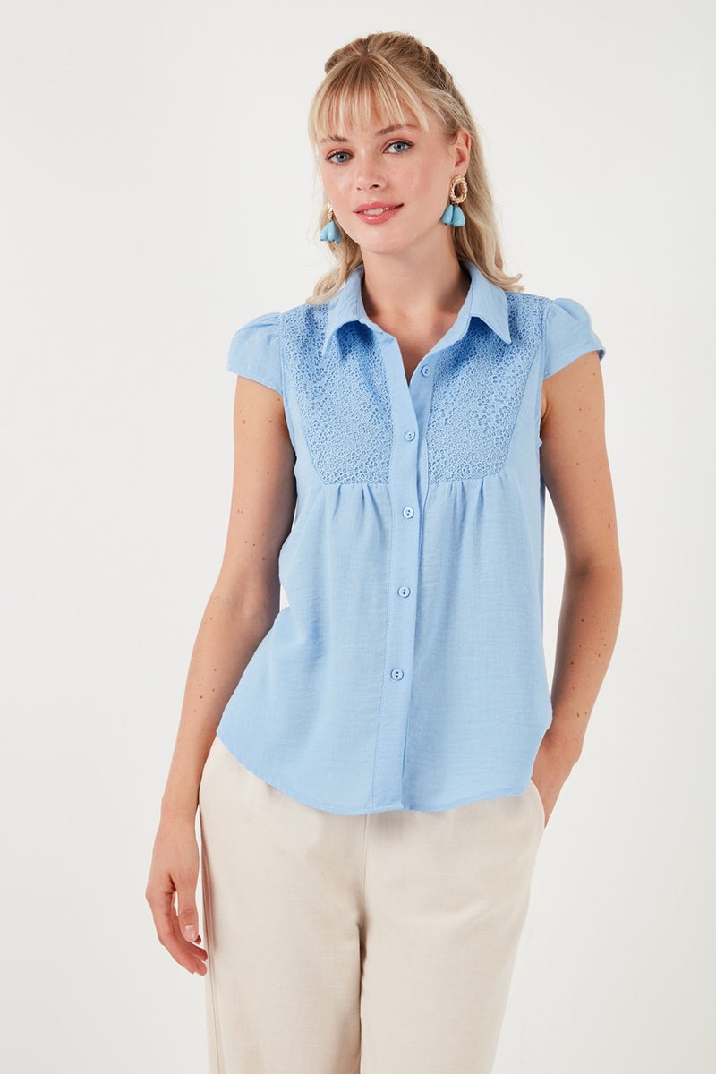 Lace Detailed Short Sleeve Regular Fit Shirt Women's Shirt 611GO0215