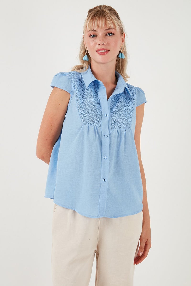 Lace Detailed Short Sleeve Regular Fit Shirt Women's Shirt 611GO0215