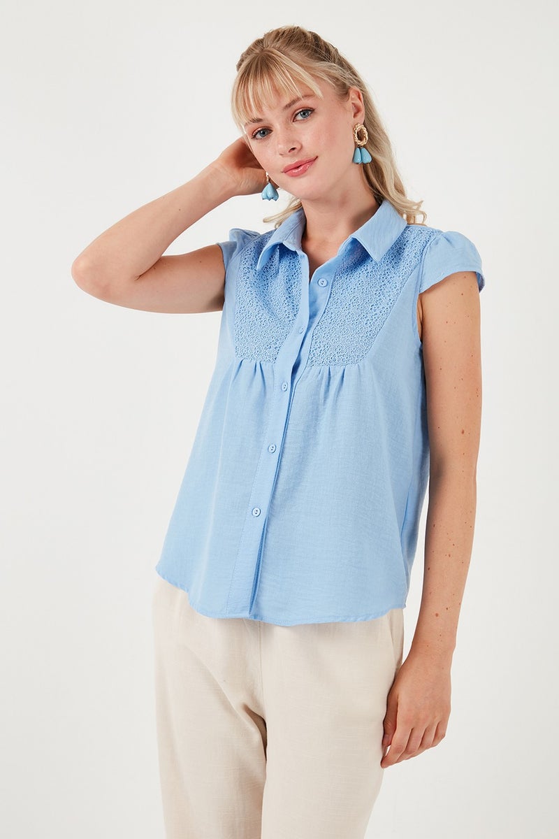 Lace Detailed Short Sleeve Regular Fit Shirt Women's Shirt 611GO0215