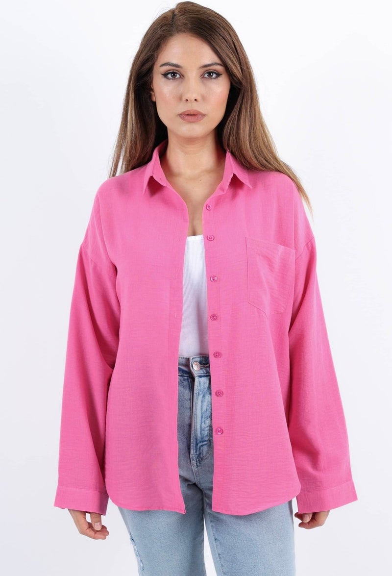 Women's Well Pink Linen Shirt