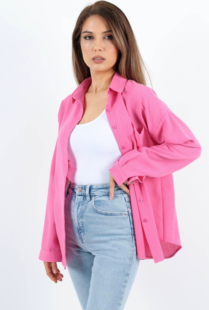 Women's Well Pink Linen Shirt