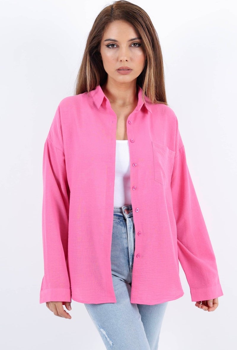Women's Well Pink Linen Shirt