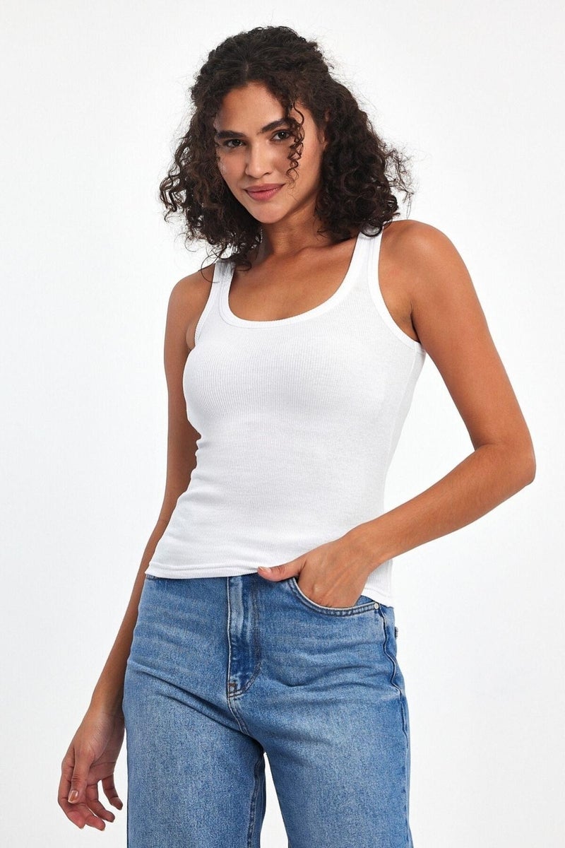 Women's Black-White-Grey Ribbed Look Strappy Thick 3-Piece Basic Athlete Blouse