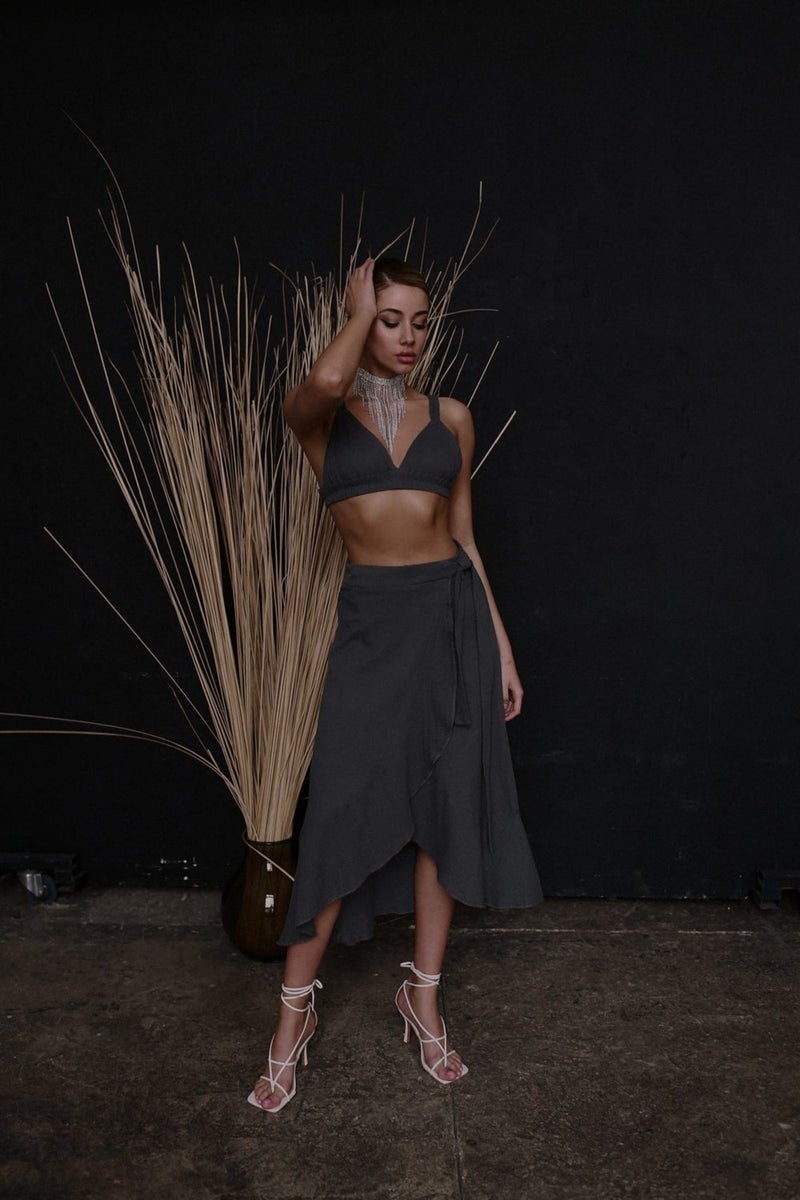 Adelina Anthracite Muslin Crop-Skirt Set