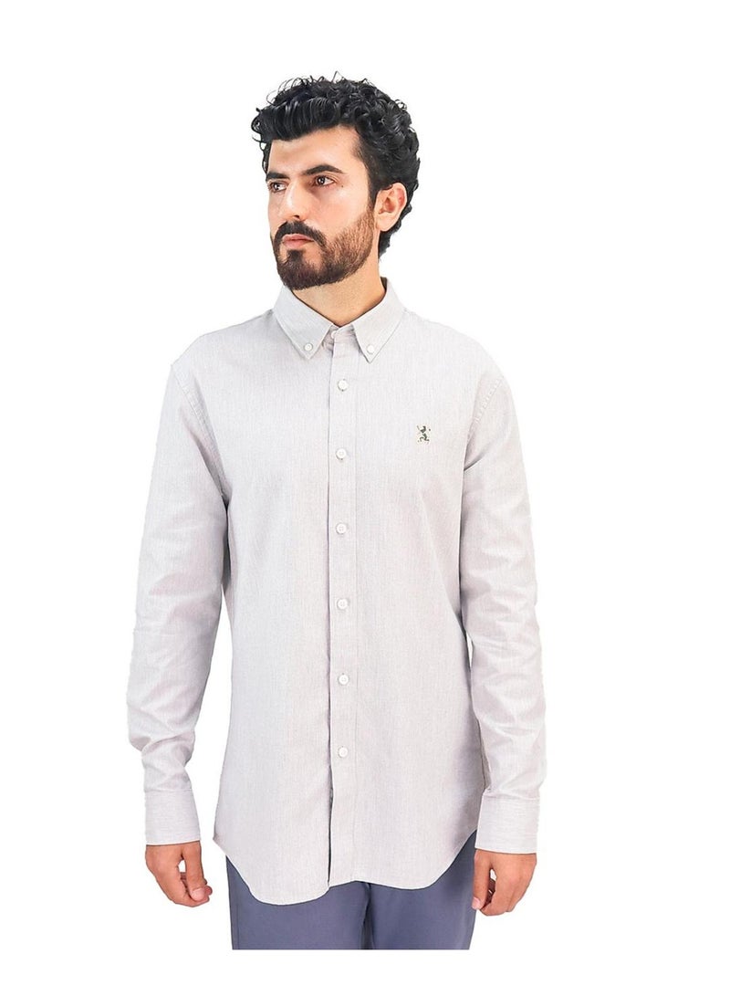 Men's Shirt with Small Lion Embroidery Grey