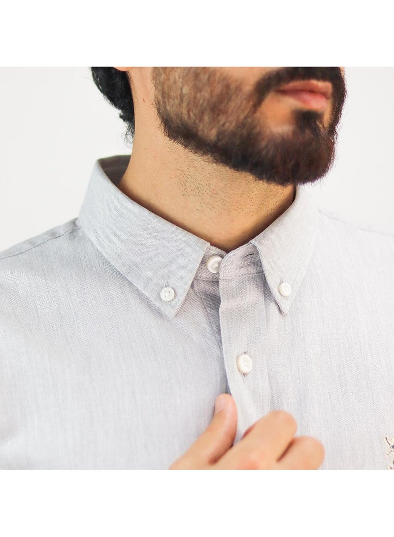 Men's Shirt with Small Lion Embroidery Grey