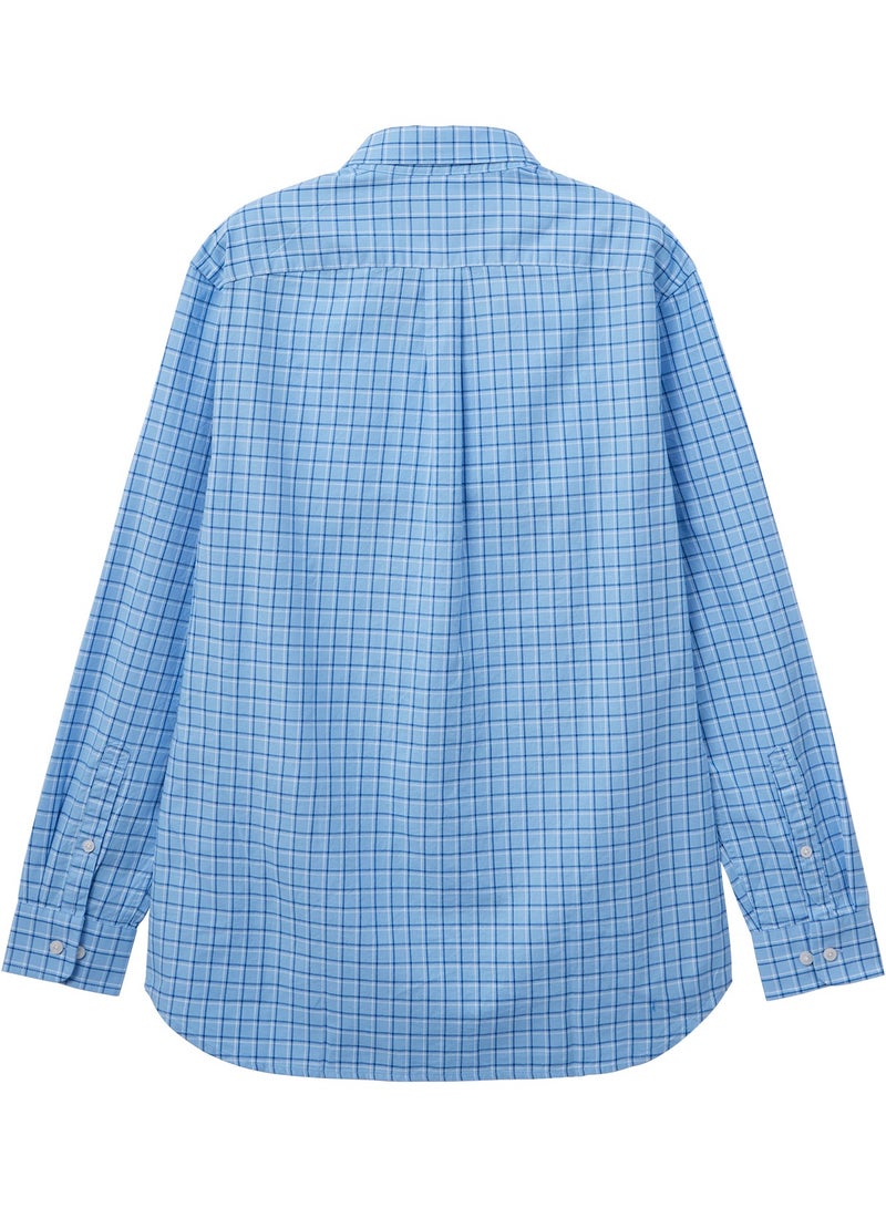 Men's Shirt with Small Lion Embroidery Blue