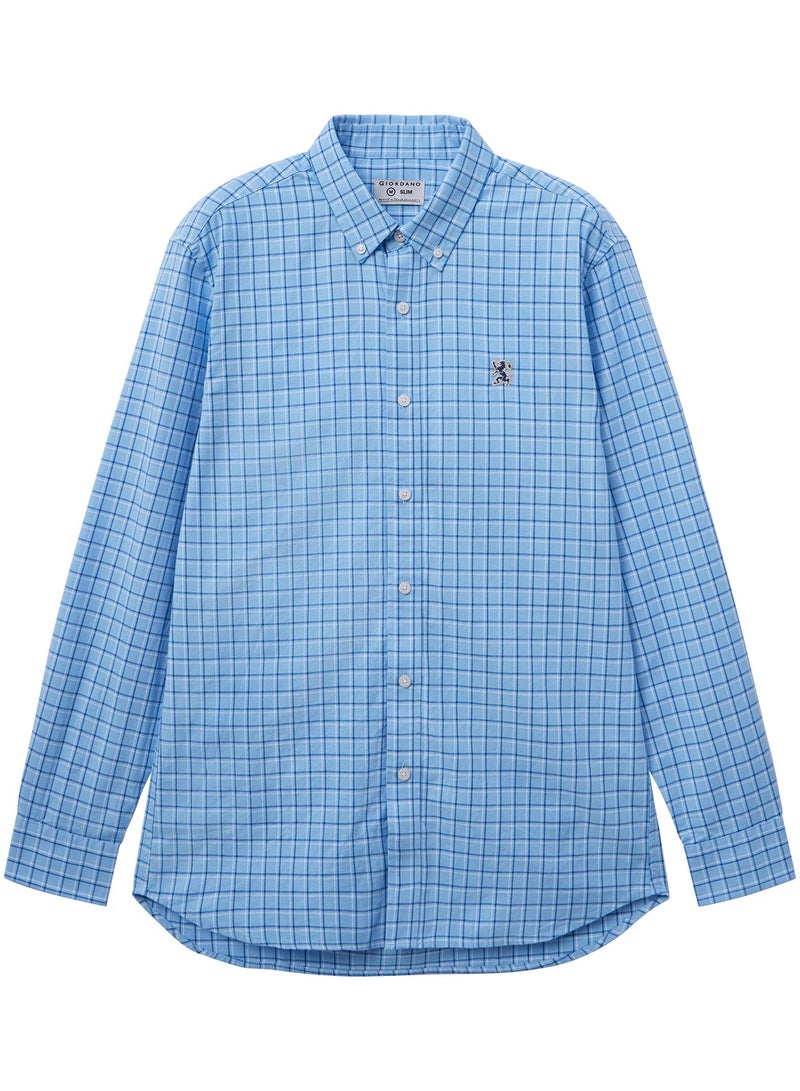 Men's Shirt with Small Lion Embroidery Blue