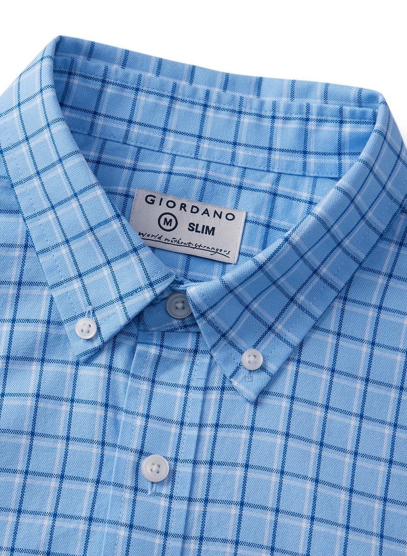 Men's Shirt with Small Lion Embroidery Blue