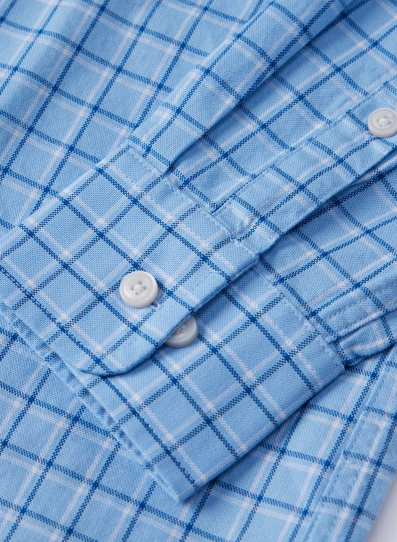 Men's Shirt with Small Lion Embroidery Blue