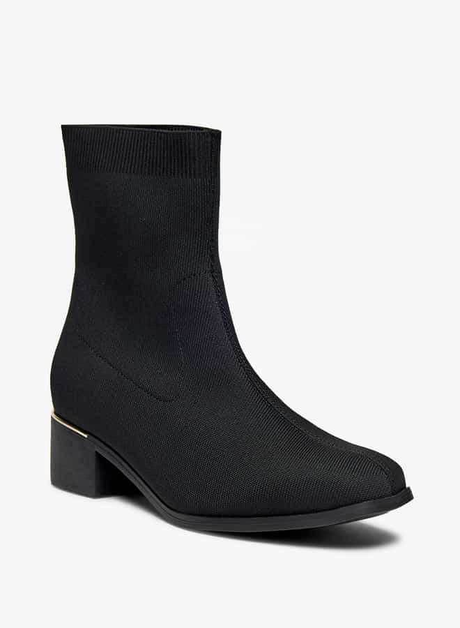 Women Solid Slip-On Ankle Boots with Block Heels