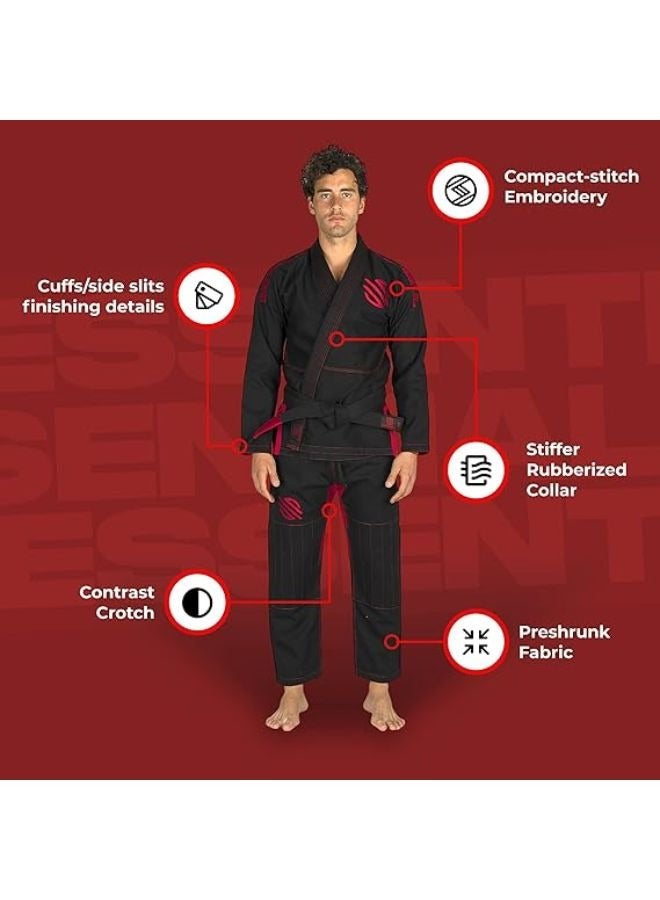 Essential BJJ Gi for Men | Brazilian Jiu Jitsu Gi BJJ | Lightweight, Preshrunk Cotton Fabric | IBJJF Approved Black