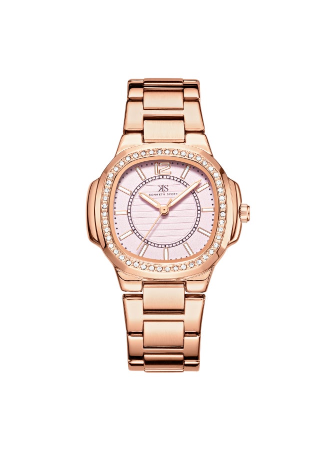 Kenneth Scott Women's Watch, Analog Display and Stainless Steel Strap - K24507-RBKP, Rose Gold