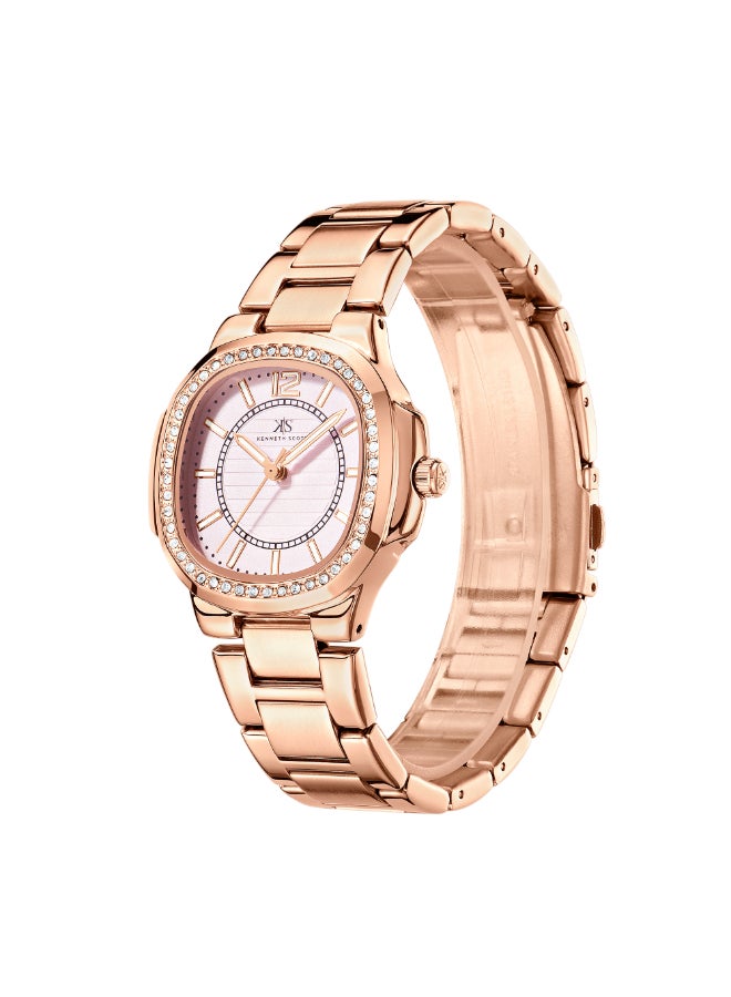 Kenneth Scott Women's Watch, Analog Display and Stainless Steel Strap - K24507-RBKP, Rose Gold