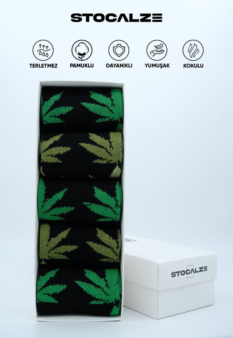 Leaf Patterned Organic Cotton Colorful 5-Piece Socks Boxed Set