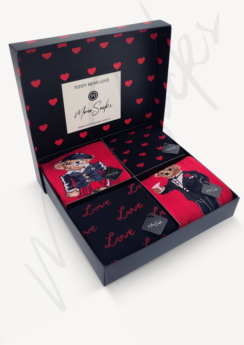 Gift Boxed 4-Piece Teddy Bear Valentine's Day Socks