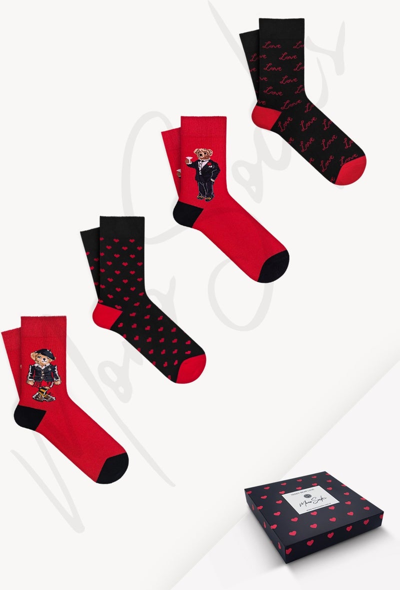 Gift Boxed 4-Piece Teddy Bear Valentine's Day Socks