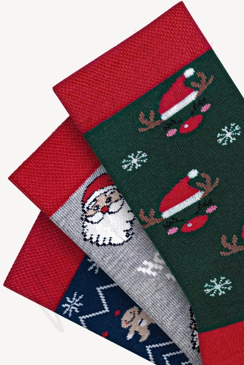 - 3 Pack Hoho Christmas Grandfather Patterned New Year Gift Socks