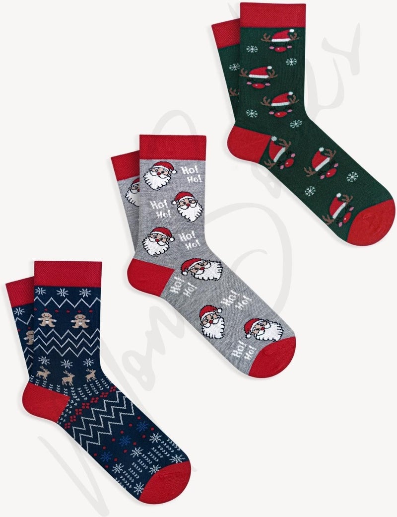 - 3 Pack Hoho Christmas Grandfather Patterned New Year Gift Socks