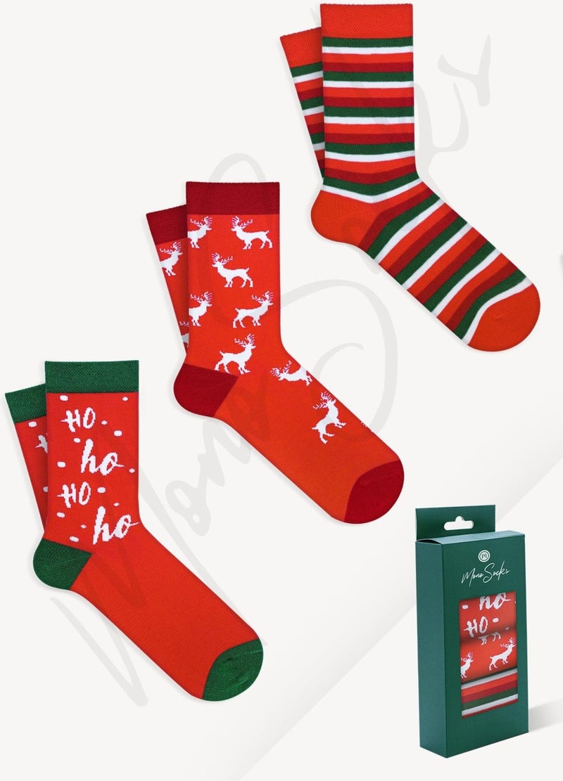 - 3 Pack Deer Hoho Patterned New Year's Gift Socks